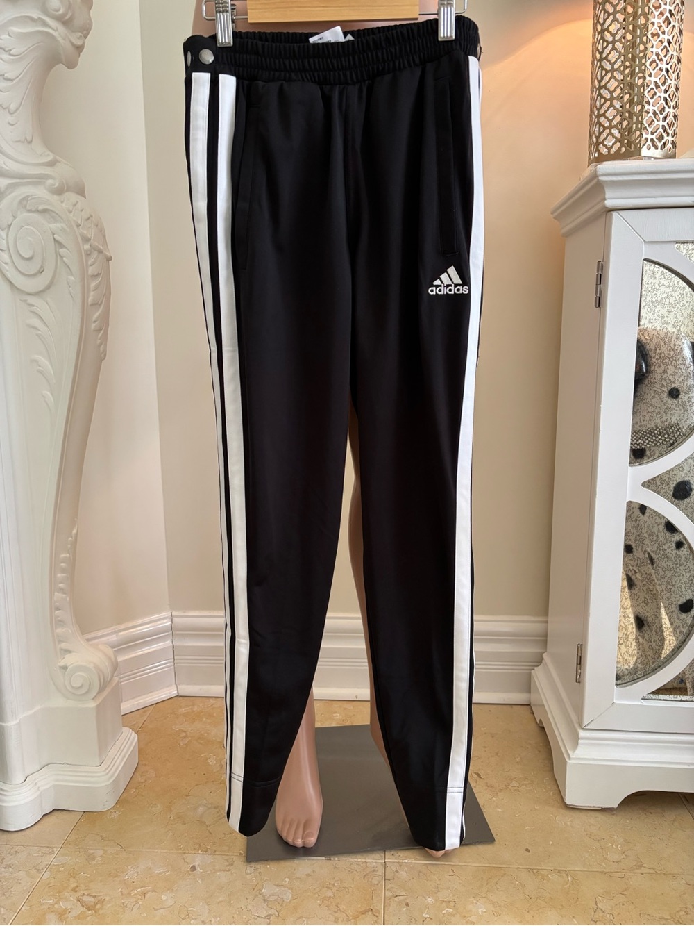 adidas Black Jogger Snap Pants with White Side Stripes